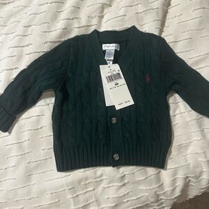 NWT Dark Green Ralph Lauren Button Up Sweater 6M